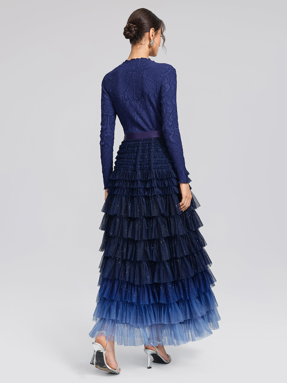 Sequin Mesh Pleated Gradient Skirt