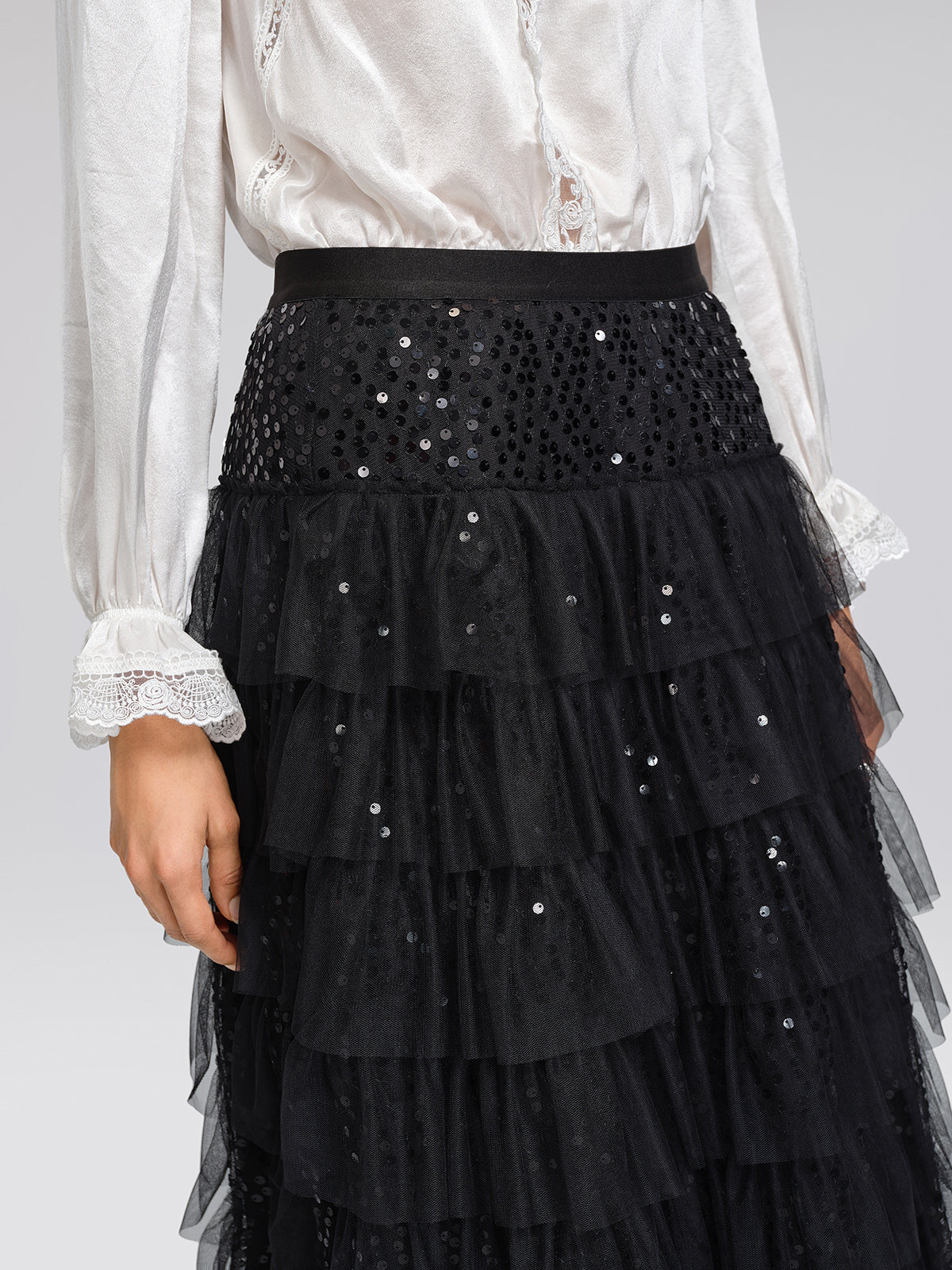 Sequin Mesh Tiered Skirt