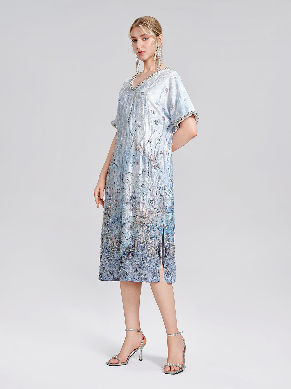 Satin Gradient Print Rhinestone Straight Dress