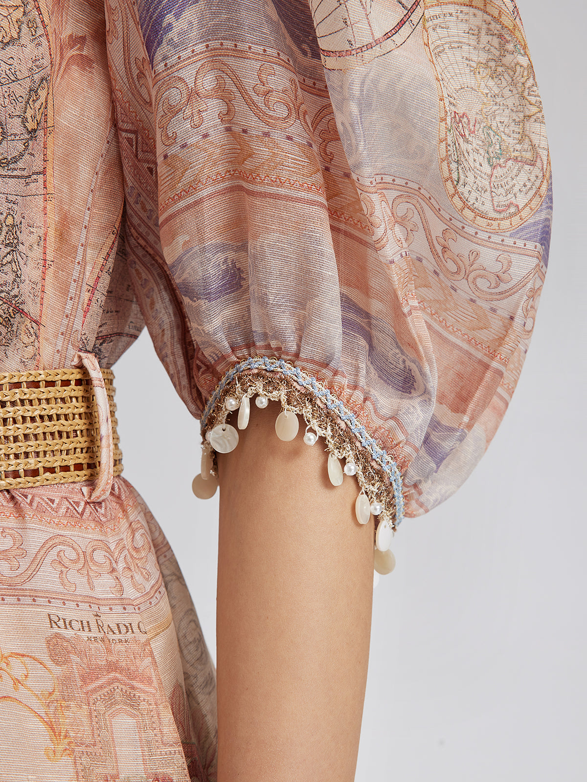 Linen Map Print Breathable Baroque Dress