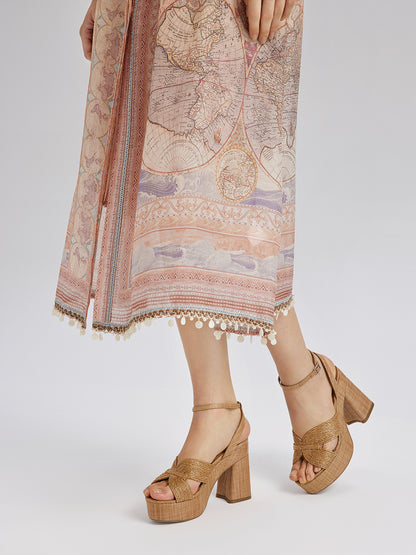 Linen Map Print Breathable Baroque Dress