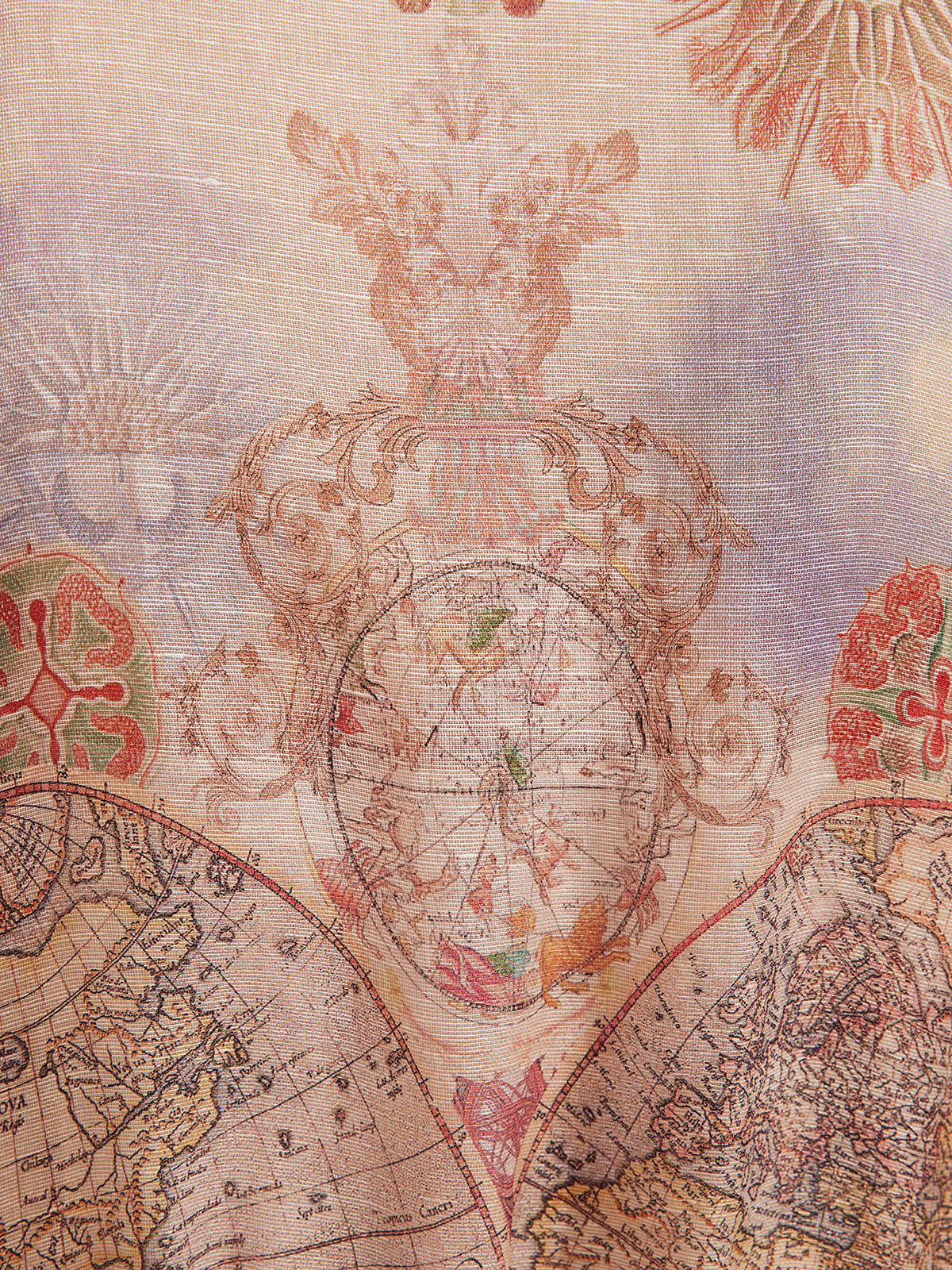 Linen Map Print Breathable Baroque Dress