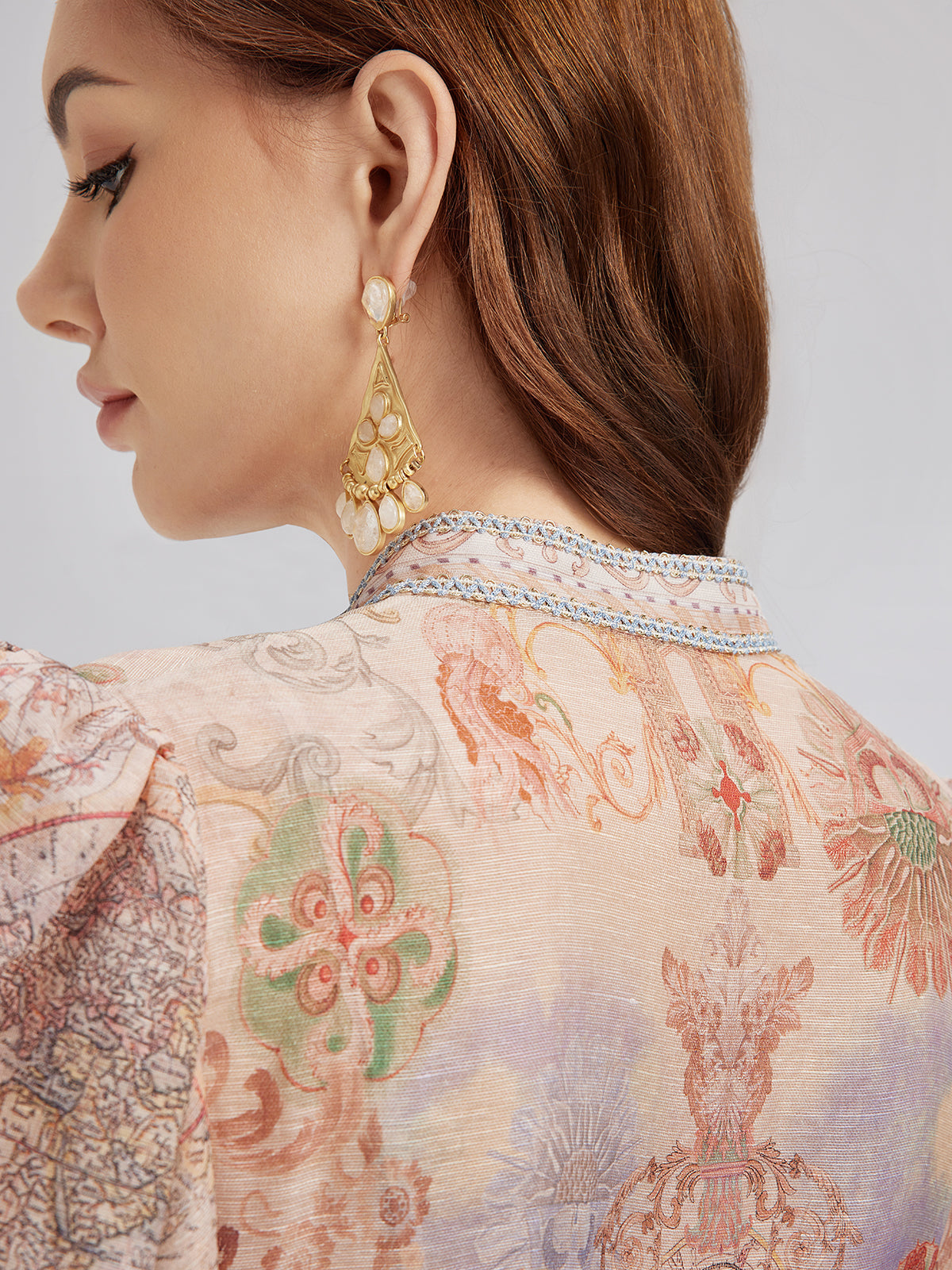 Linen Map Print Breathable Baroque Dress