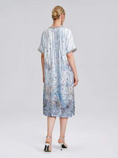 Satin Gradient Print Rhinestone Straight Dress