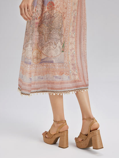 Linen Map Print Breathable Baroque Dress