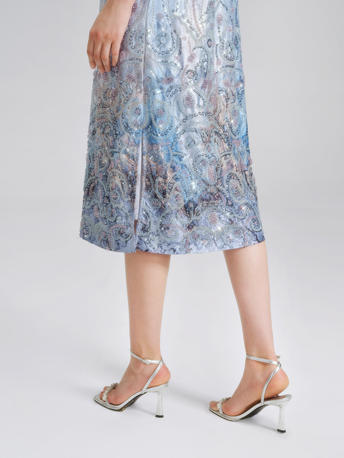 Satin Gradient Print Rhinestone Straight Dress