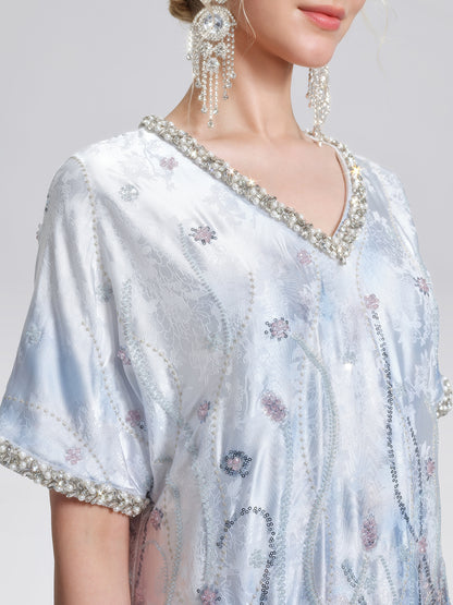 Satin Gradient Print Rhinestone Straight Dress