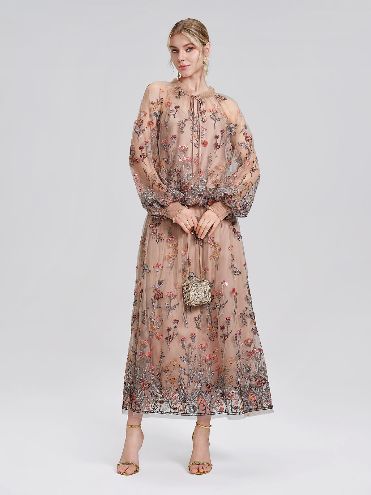 Mesh Embroidered Flare Skirt