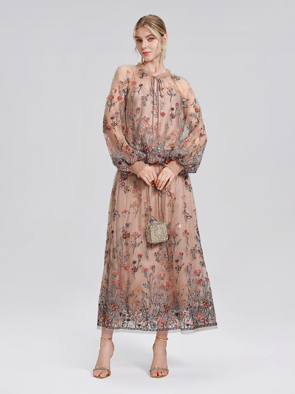 Mesh Embroidered Flare Skirt