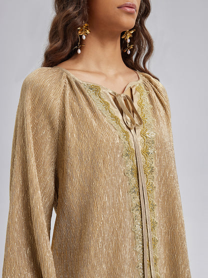 Gold Metallic Pleated Beaded Set