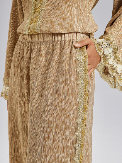 Gold Metallic Pleated Beaded Set