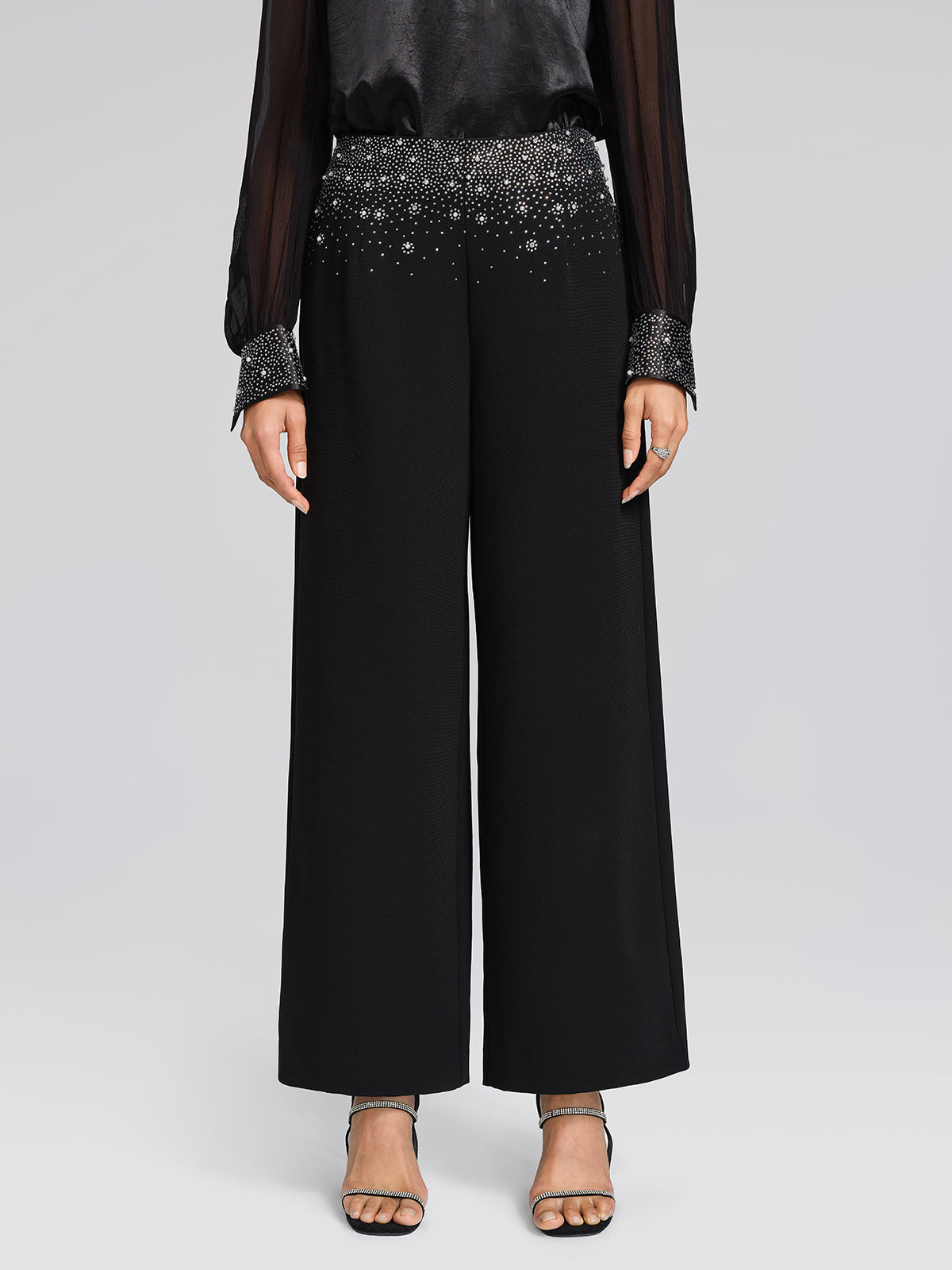 Beaded Gradient Rhinestone High-Waisted Pants