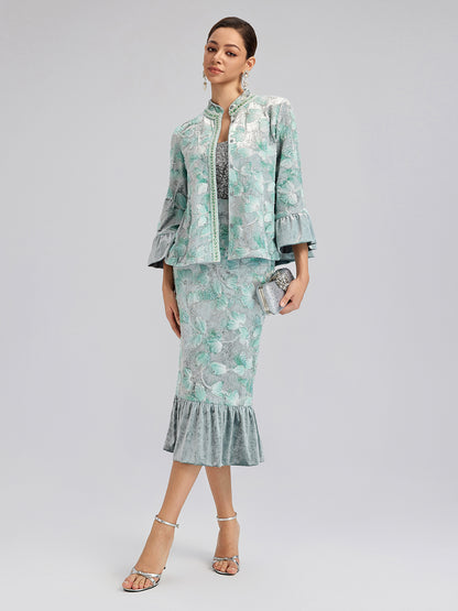 Beaded Floral Embroidered Velvet Tulip Skirt