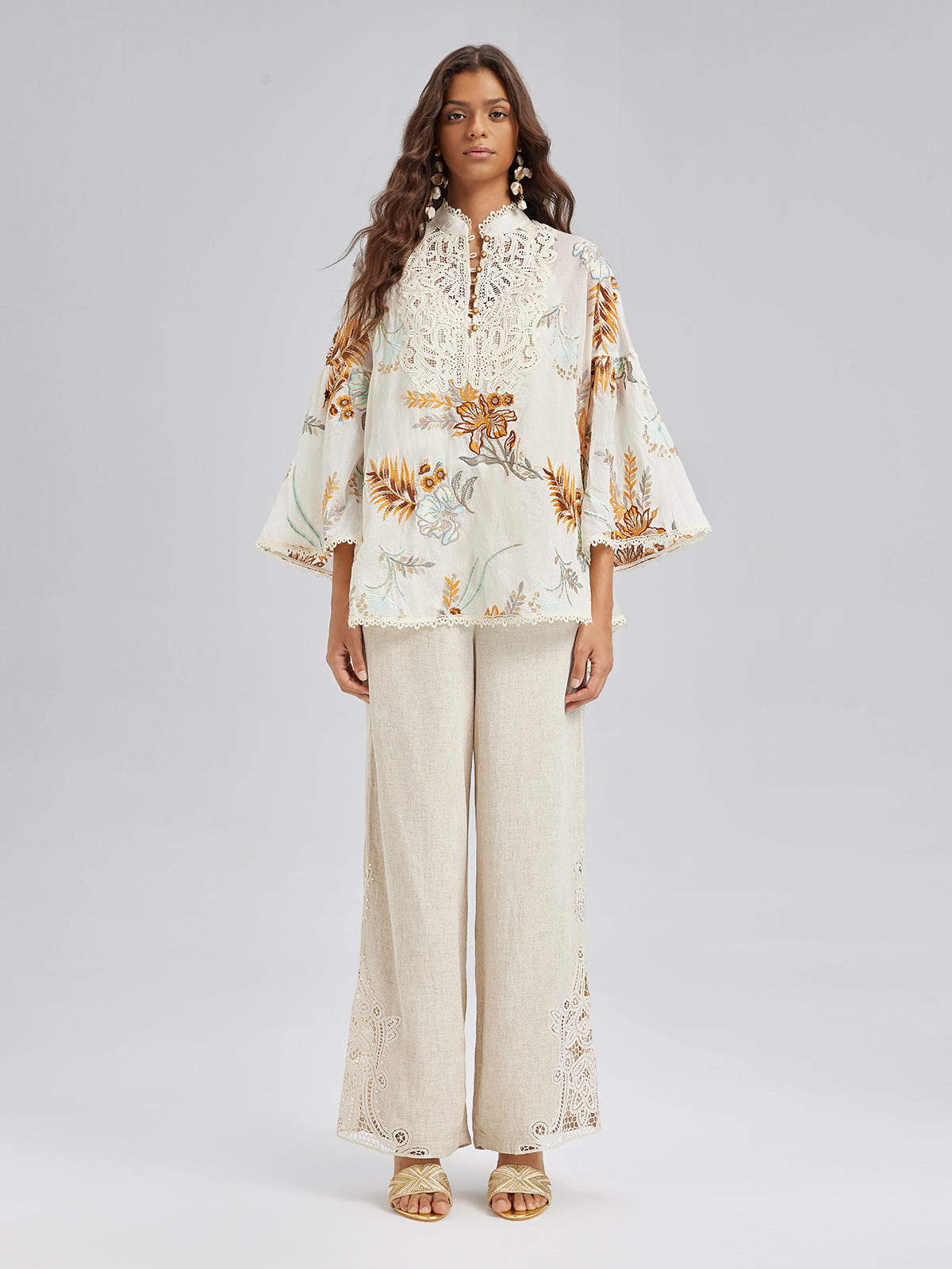 Artistic Floral Embroidered Lace Top