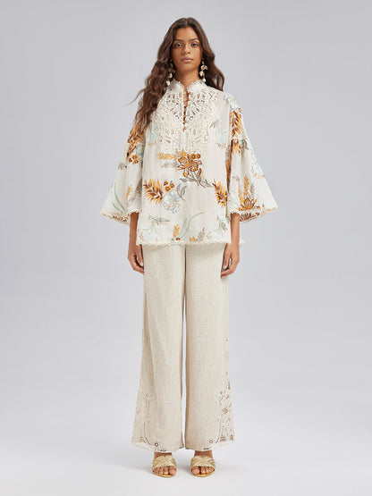 Artistic Floral Embroidered Lace Top