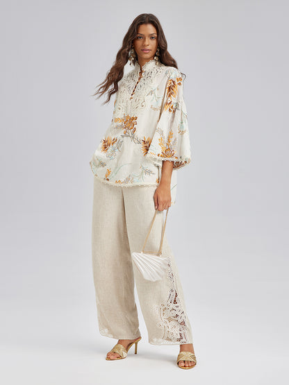 Artistic Floral Embroidered Lace Top