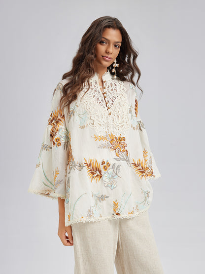 Artistic Floral Embroidered Lace Top