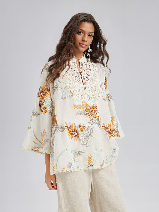 Artistic Floral Embroidered Lace Top