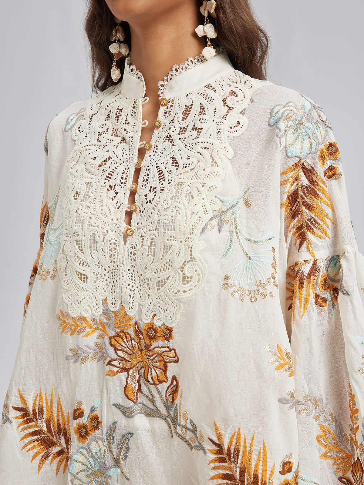 Artistic Floral Embroidered Lace Top