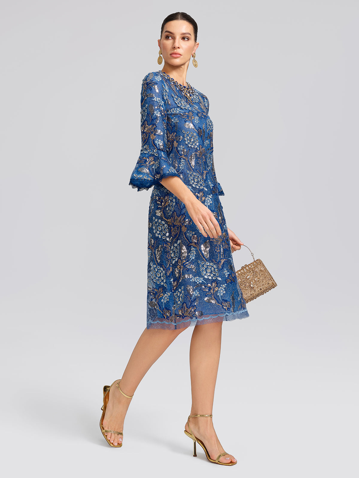 Sequin Jacquard Crystal Embellished Dress