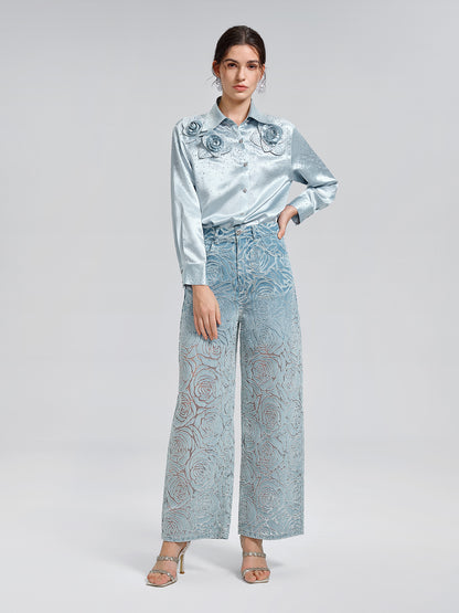 Gradient Rose Burnout Jeans