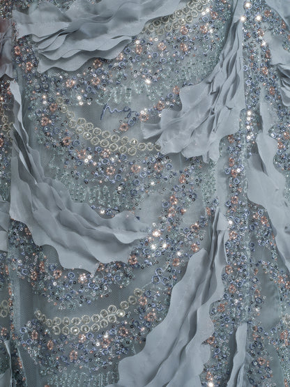 Lace Beaded Ruffle Straight Dress