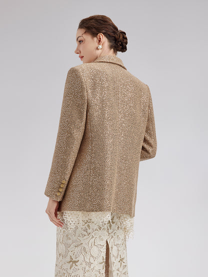 Gold Sequined Camellia Brooch Jacket