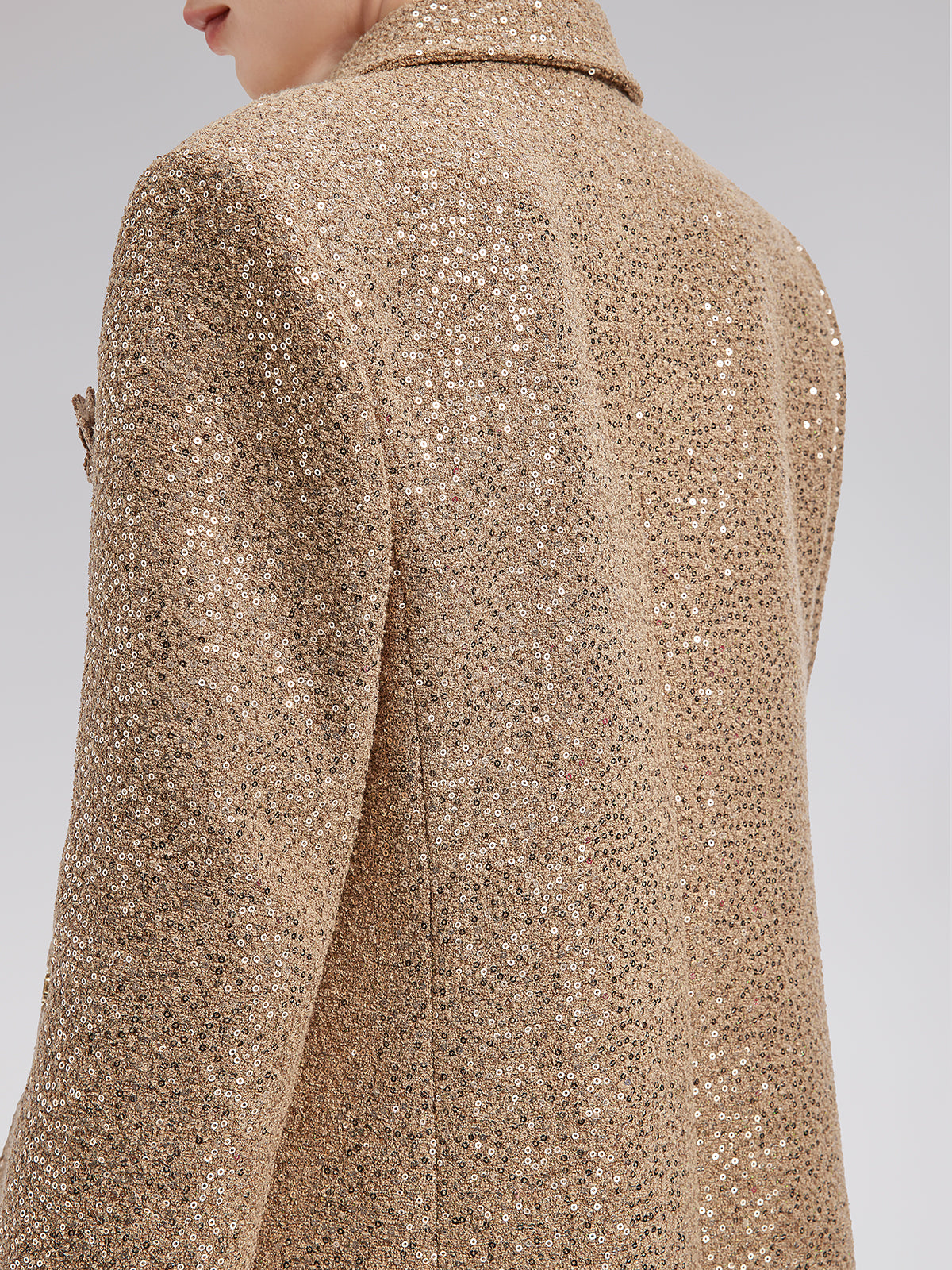 Gold Sequined Camellia Brooch Jacket