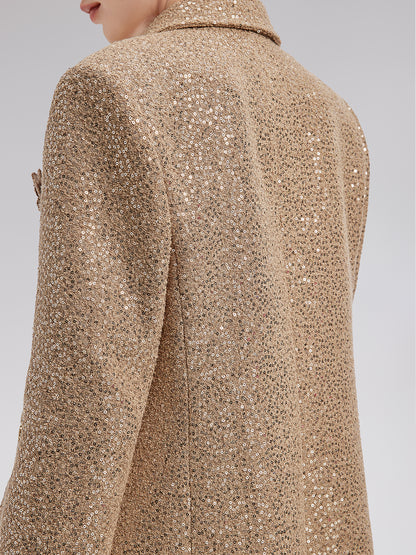 Gold Sequined Camellia Brooch Jacket