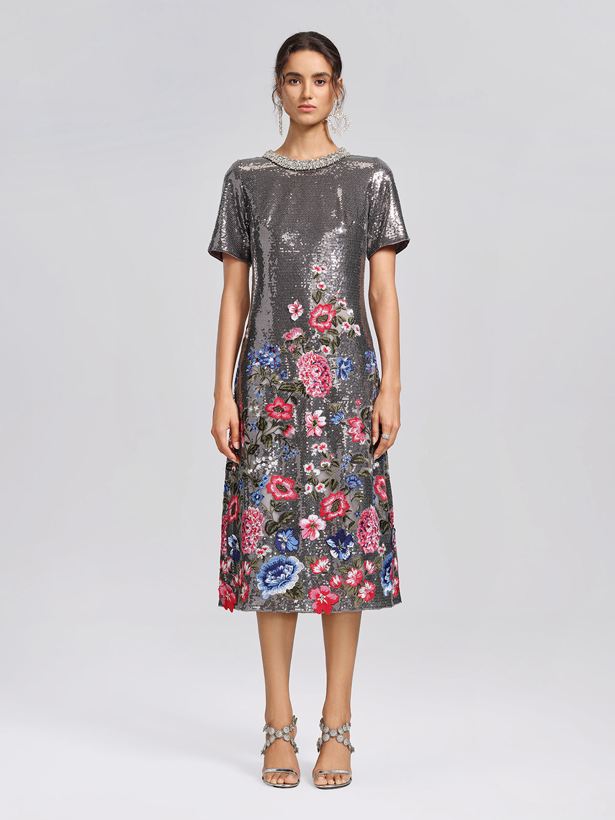 Sequin 3D Floral Embroidered Dress