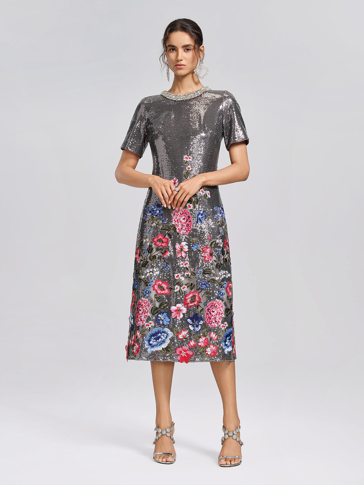 Sequin 3D Floral Embroidered Dress