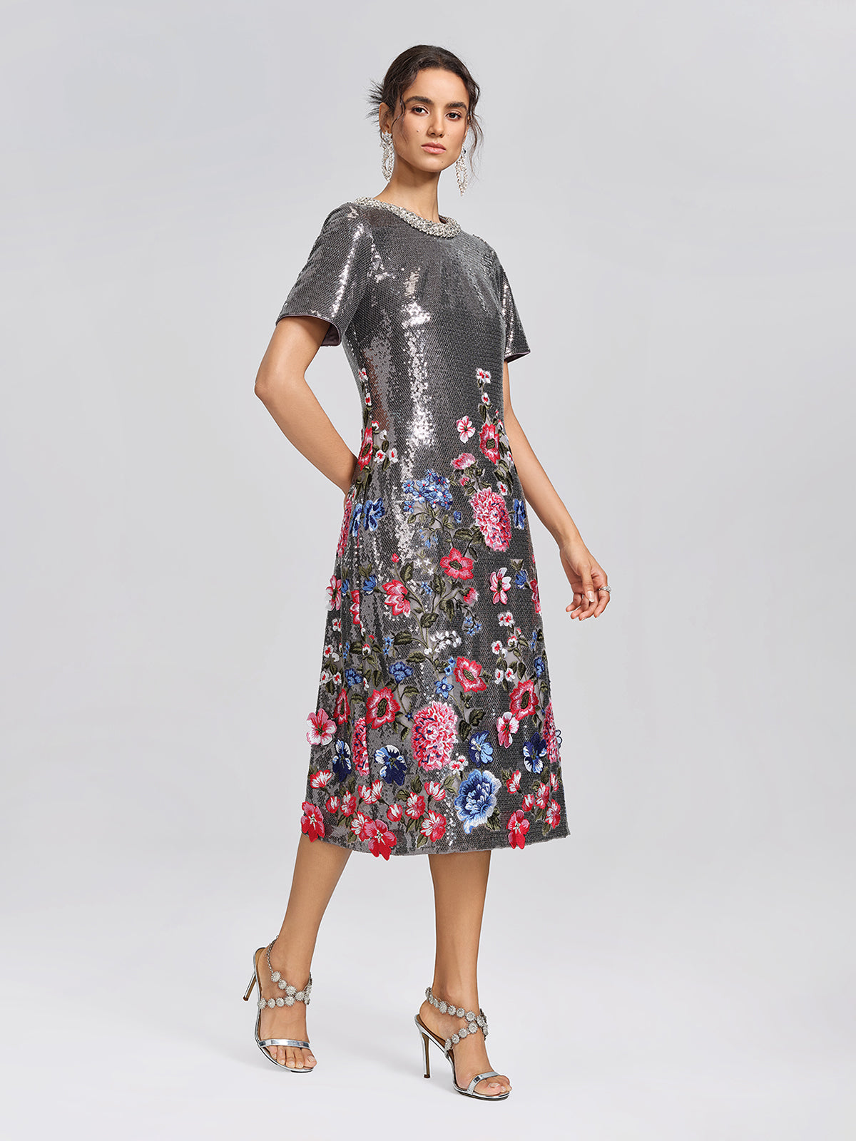Sequin 3D Floral Embroidered Dress