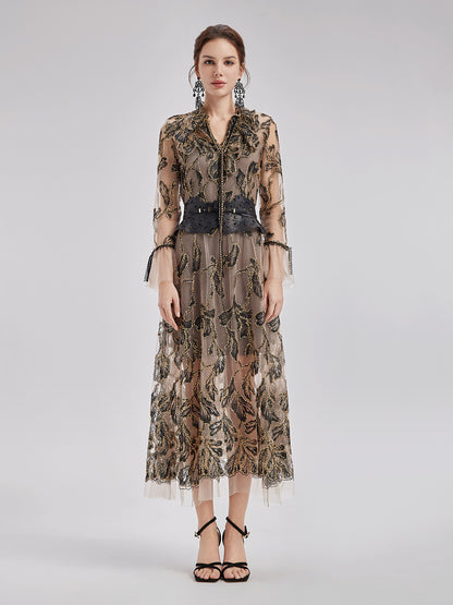 Custom Italian Floral Jacquard Dress (Belt Included)