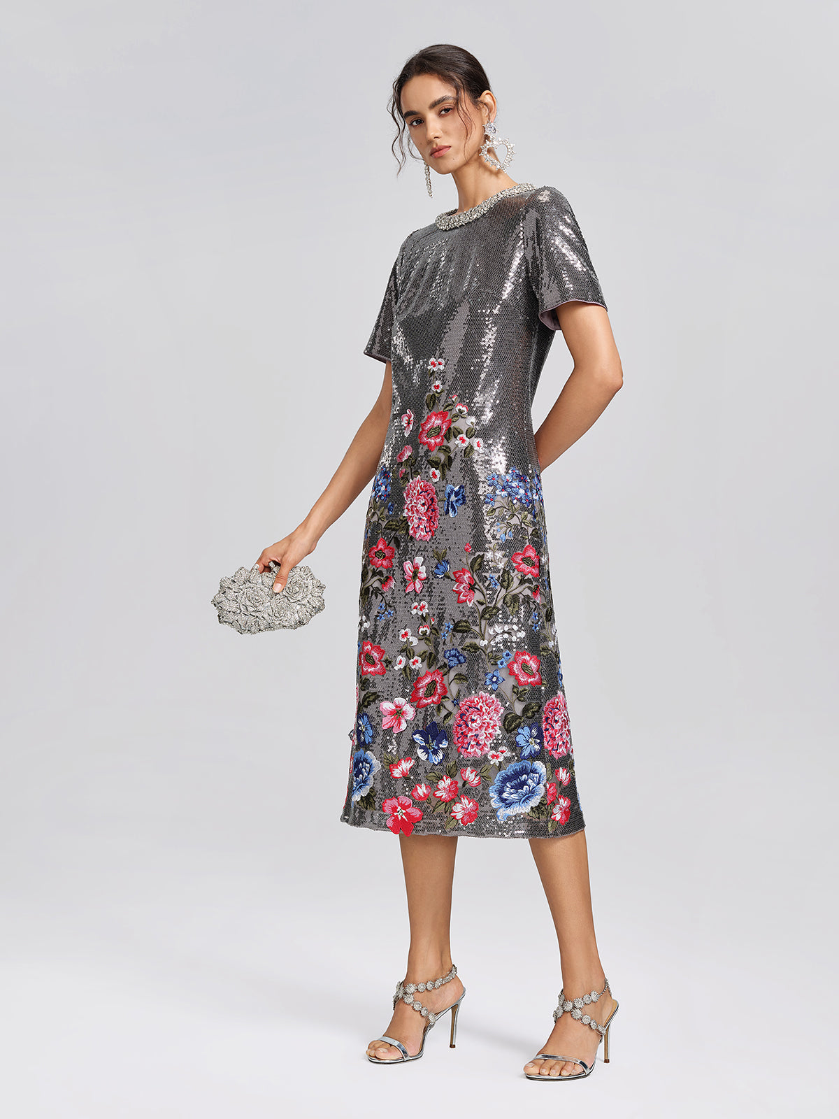 Sequin 3D Floral Embroidered Dress