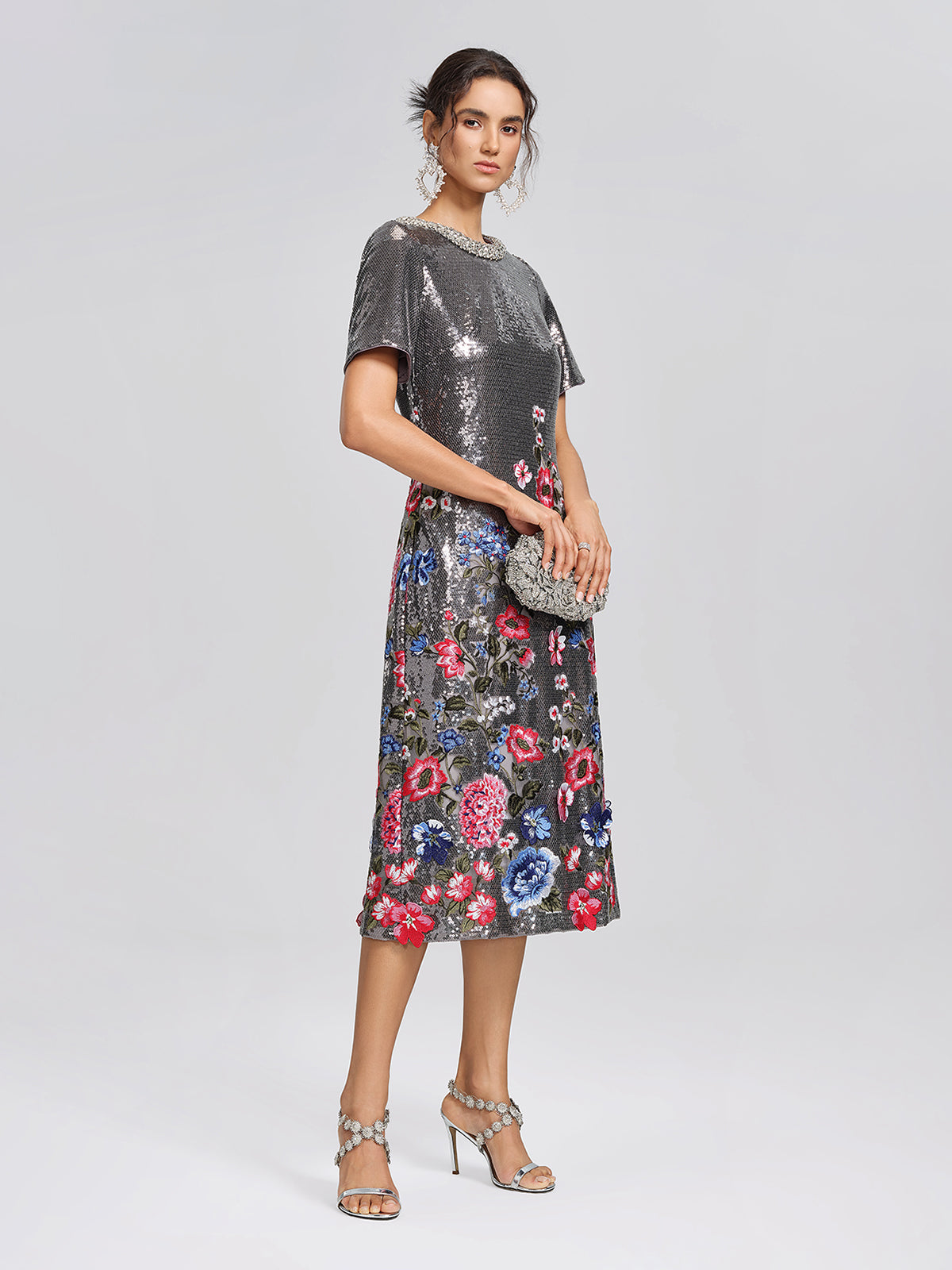 Sequin 3D Floral Embroidered Dress