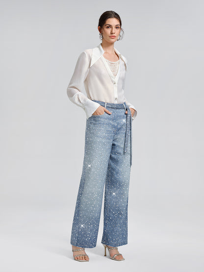 Crystal-Embellished Straight Jeans