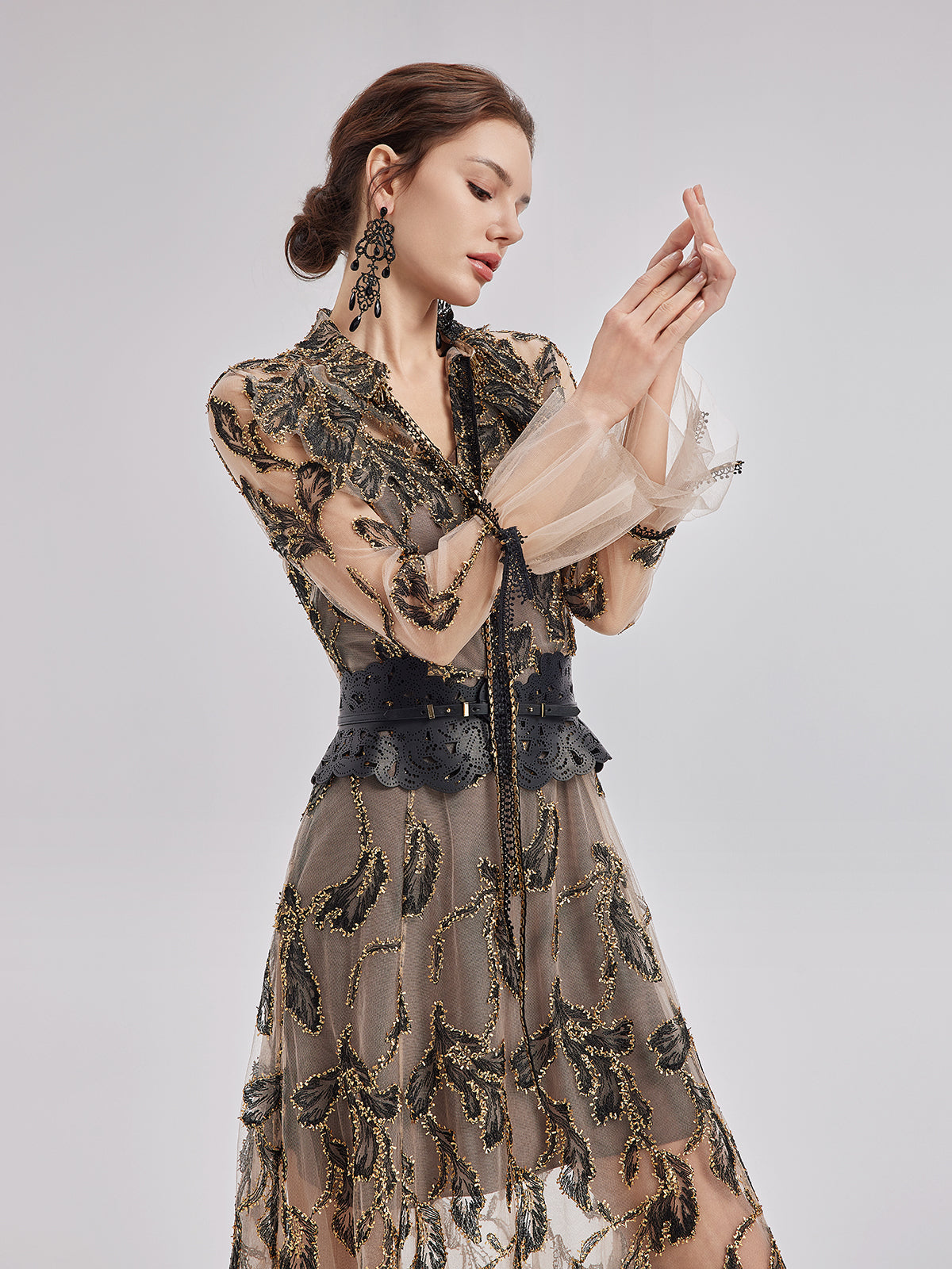 Custom Italian Floral Jacquard Dress (Belt Included)