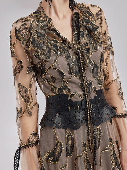 Custom Italian Floral Jacquard Dress (Belt Included)