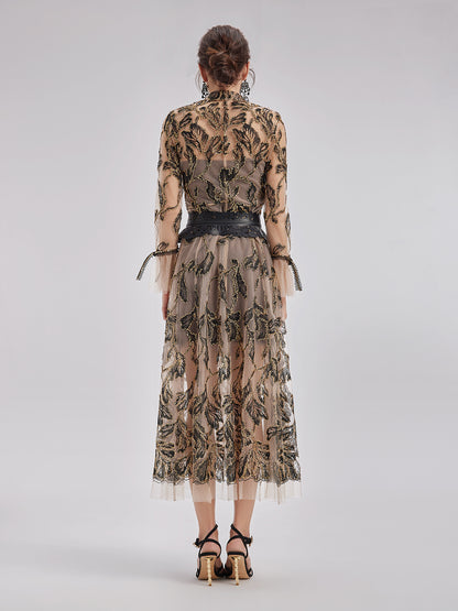 Custom Italian Floral Jacquard Dress (Belt Included)
