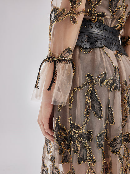 Custom Italian Floral Jacquard Dress (Belt Included)