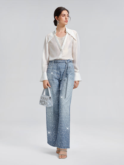 Crystal-Embellished Straight Jeans