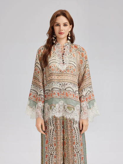 Botanical Lace Panel Resort Top