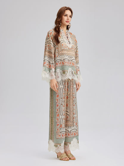 Botanical Lace Trim Resort Pants