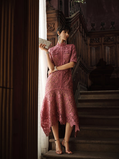 Cutout Lace Asymmetric Mermaid Dress