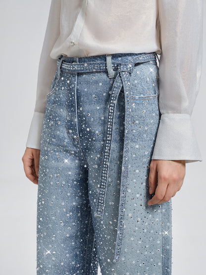Crystal-Embellished Straight Jeans