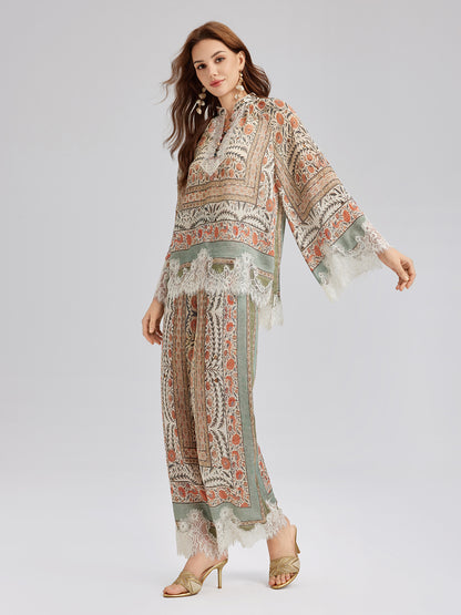 Botanical Lace Trim Resort Pants