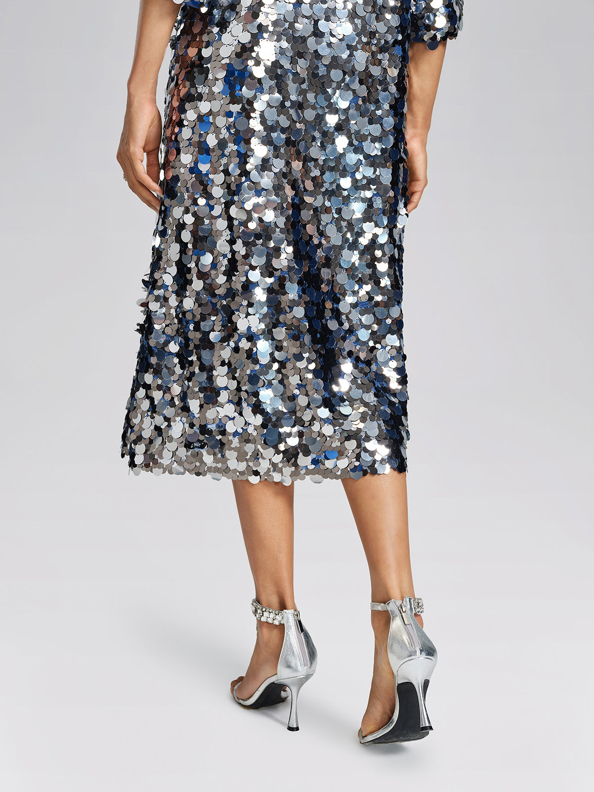 Metallic Sequin Rhinestone V-Neck Dress