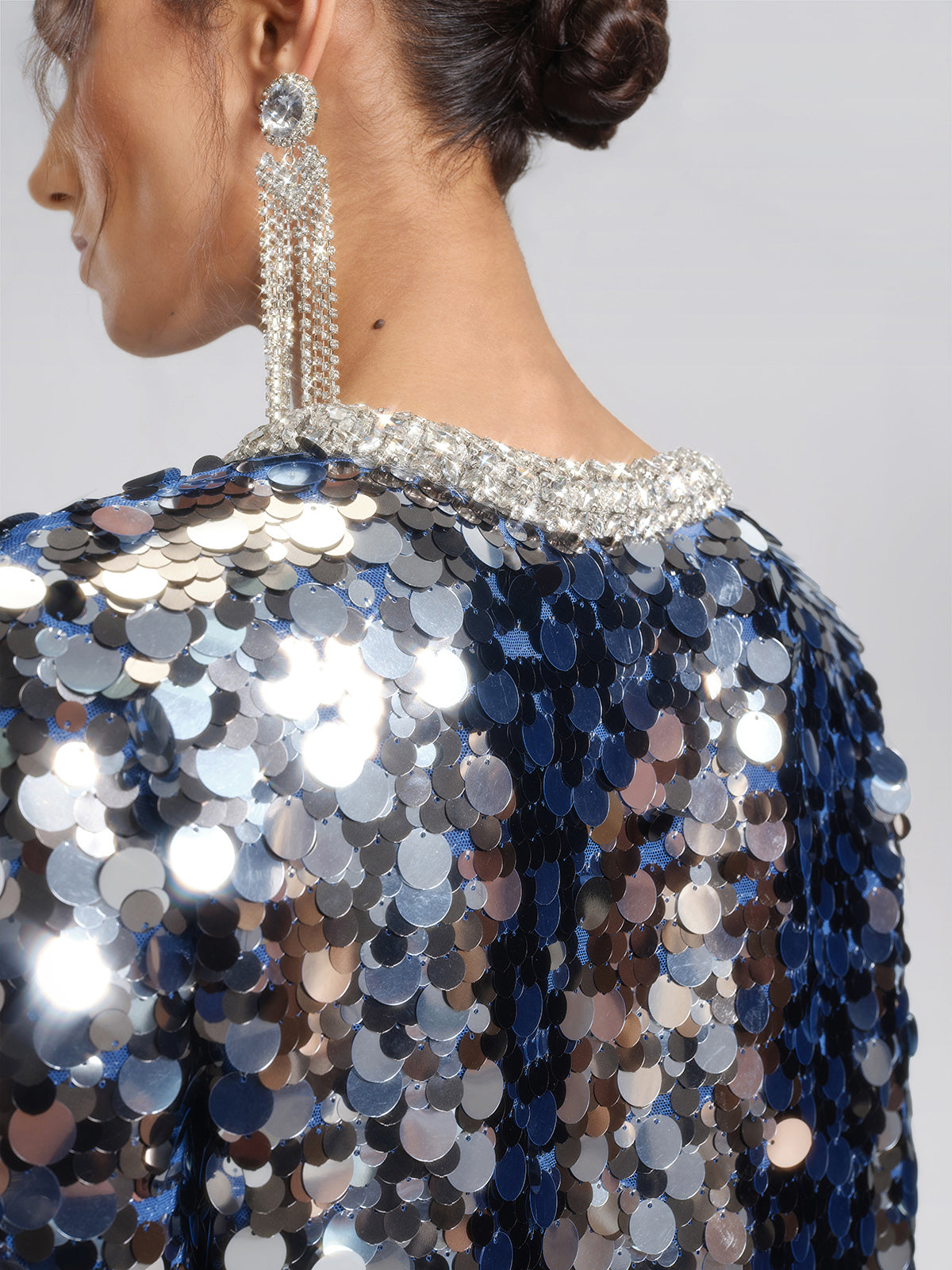 Metallic Sequin Rhinestone V-Neck Dress