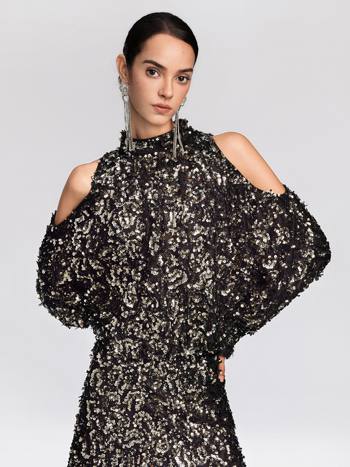 Sequin Embellished Cold-Shoulder Blouse