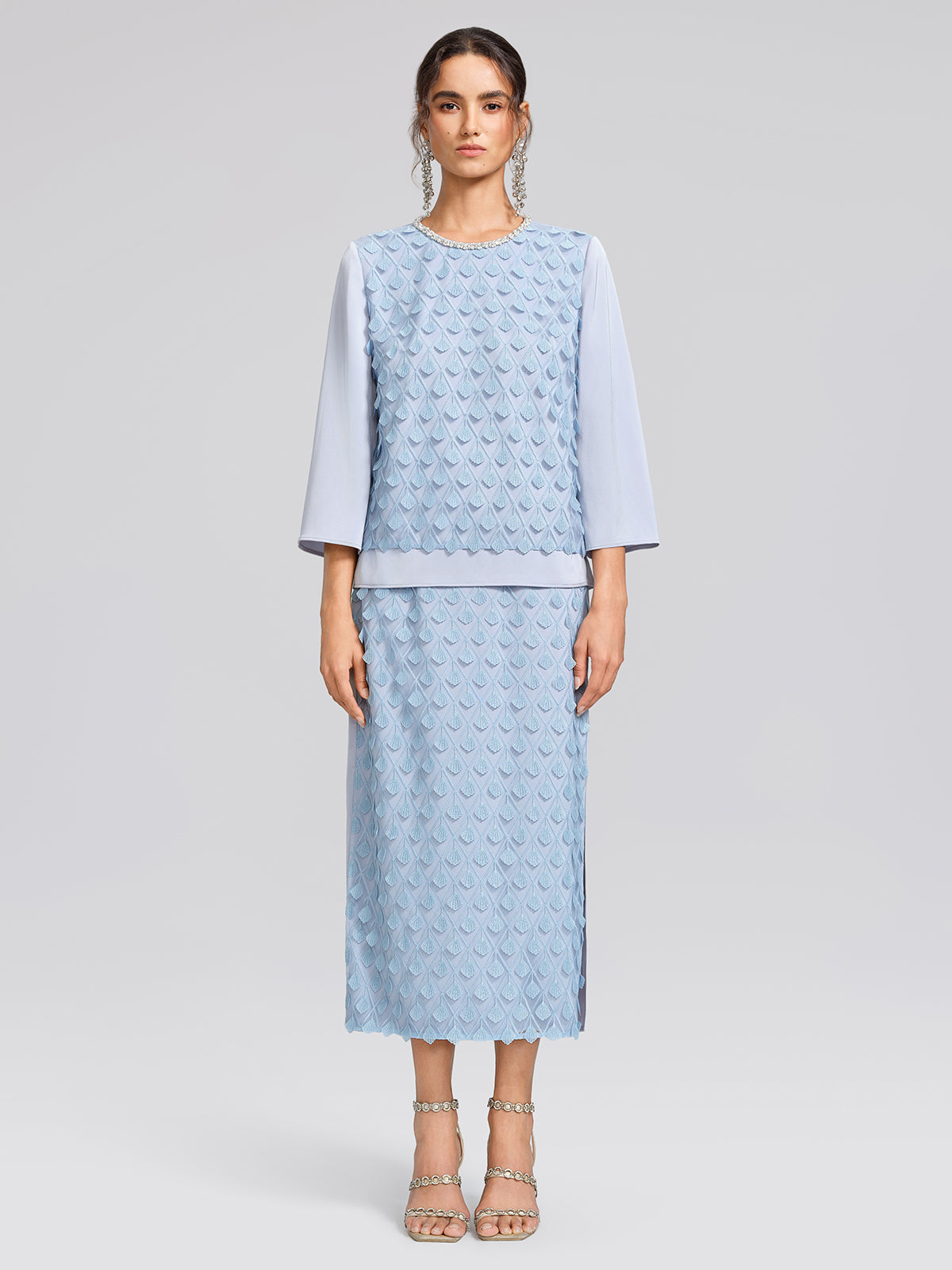 Mesh Ginkgo Embroidery Pearl Blouse